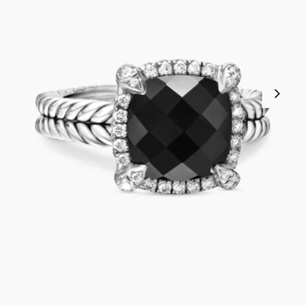 David Yurman Black Onyx Cushion-Cut Ring with Diamond Halo in Sterling Silver